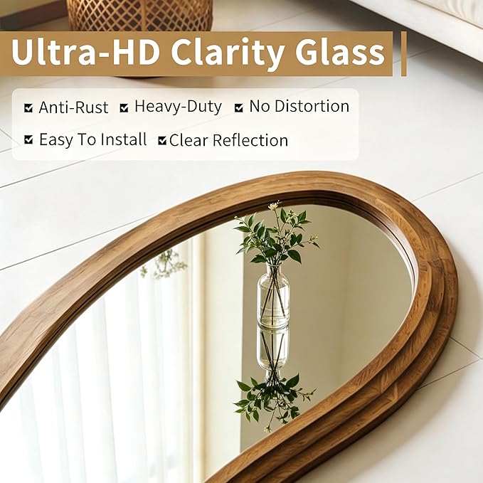 Irregular Floor Mirror, 67"x31.5" Large Wavy Mirrors with Triple Layer Solid Wood Frame, Premium Asymmetrical Full Length Mirror for Living Room Entryway Hallway Bedroom, Leaning/Hanging
