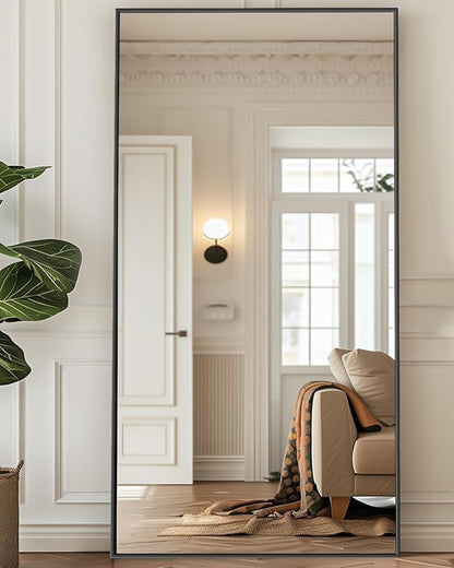 Antok Full Length Mirror, 81"x41" Oversized Floor Mirror Freestanding, Full Body Mirror Floor Standing Mirrors with Stand, Hanging Mounted Mirrors for Living Room Cloakroom,Black,Rect Style