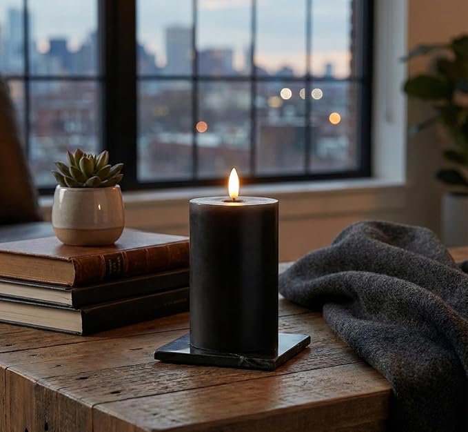 Abbott Collection Wax LED Flameless Pillar Candle - Black (3x5 H)