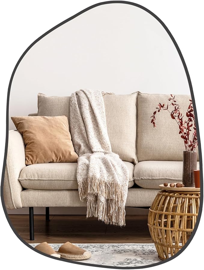 PERFNIQUE Irregular Wall Mirror Asymmetrical Mirror, 16''x12'' Black Mirror for Bathroom Bedroom Living Room Entryway, Decorative Modern Wall Decor, Wall Mounted (Black, 16''x12'')