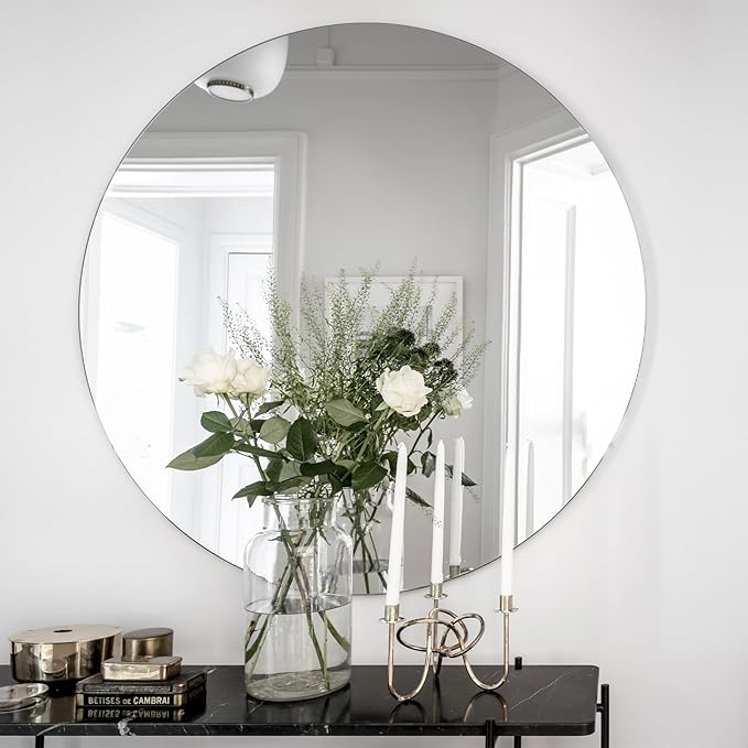 Round Glass Mirror, Suitable for bedrooms, Living Rooms, Dressing Tables, entryways, Above Sinks,Gyms, etc, 20-inch Glass Mirror Block (1 piece),high-Definition wall Mirror, Adhesive Mirror.