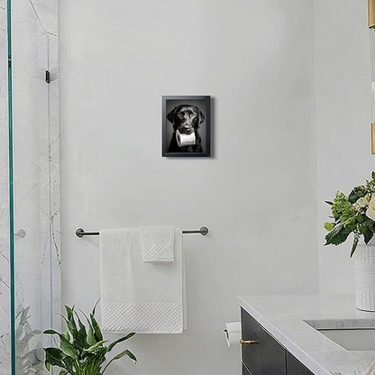 Black and White Bathroom Wall Art, Funny Labrador Dog Canvas Prints Poster, Cute Dog Chewing Toilet Paper Wall Decor, Modern Farmhouse Restroom Bathroom Home 8x10 Inch Framed