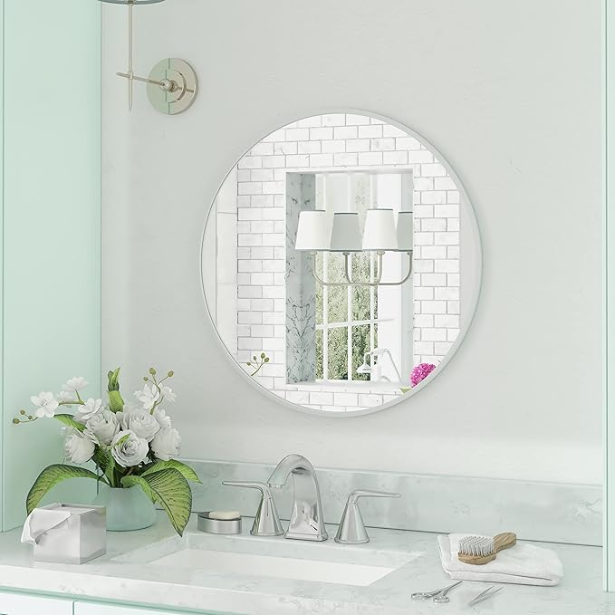 HBCY Creations Medium Round Mirror, Silver 30 inch Wall Mirror for Entryway, Bathroom, Living Room and More, Modern Minimalist Mirror for Both Rustic and Boho Design and Decor