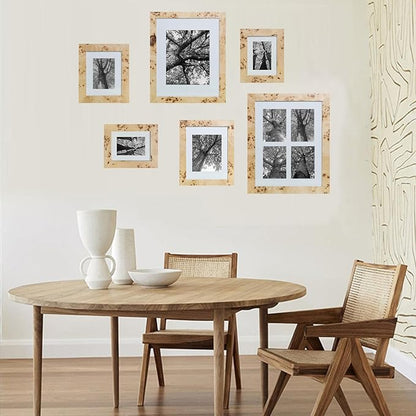 6 Pack Burlwood Wood Gallery Frames Set - Natural Finish Picture Frames for Family Photos - Elegant Wall or Tabletop Decor