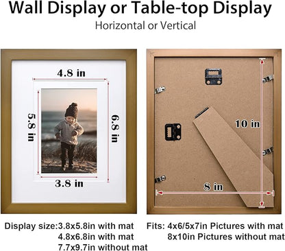 KINLINK 8x10 Picture Frame Brown, Solid Wood Frames with Acrylic Plexiglass for Pictures 4x6/5x7 with Mat or 8x10 without Mat, Tabletop and Wall Display Photo Frame, Set of 4