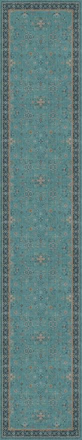 Hazo Haus Washable 3x16 Extra Long Hallway Runner Rug, Boho Aqua Blue Large Kitchen Floor Rug Indoor, Non-Slip Stain & Fade Resistant, Vintage Unique Teal Floral Décor