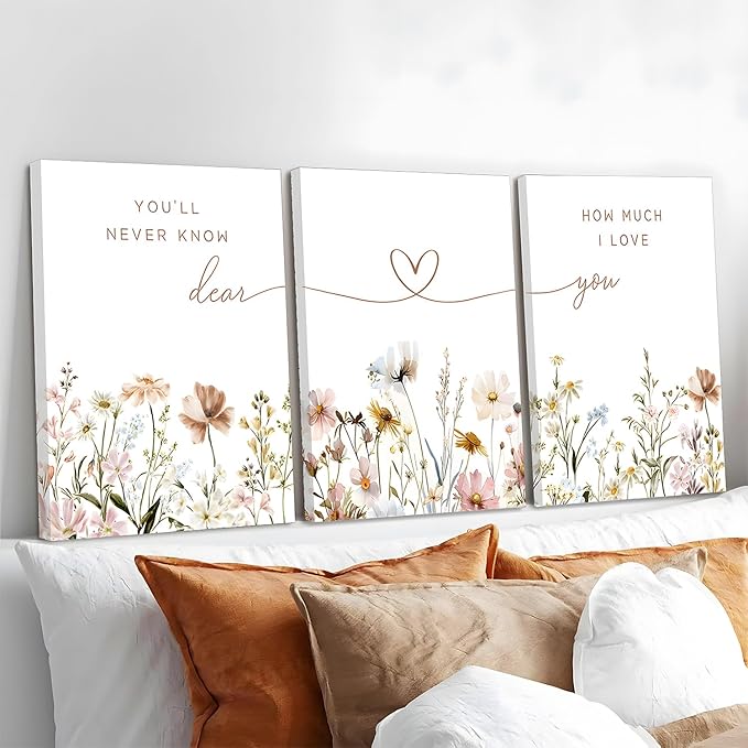 3Pcs Wildflower Nursery Canvas Wall Art Flower Botanical Sentence Poster Painting Picture Wall Decor Boho Girl Nurseries Print Artwork for Nursery Baby Room Living Room Bedroom Home Decoration16x24in