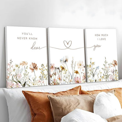 3Pcs Wildflower Nursery Canvas Wall Art Flower Botanical Sentence Poster Painting Picture Wall Decor Boho Girl Nurseries Print Artwork for Nursery Baby Room Living Room Bedroom Home Decoration12x16in