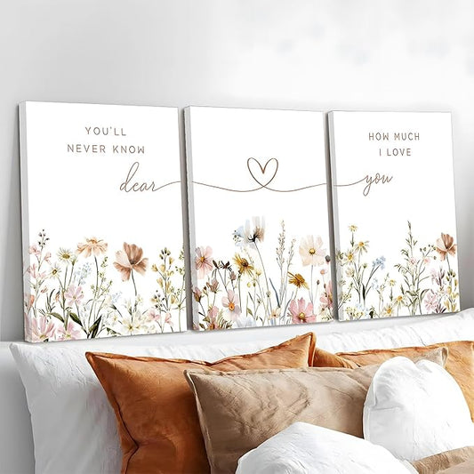 3Pcs Wildflower Nursery Canvas Wall Art Flower Botanical Sentence Poster Painting Picture Wall Decor Boho Girl Nurseries Print Artwork for Nursery Baby Room Living Room Bedroom Home Decoration12x16in