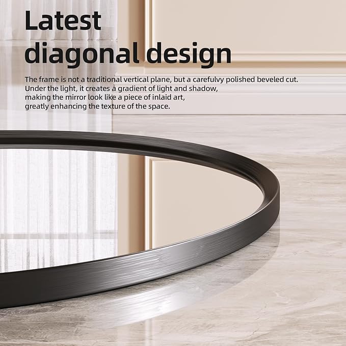 Brushed Black Large Round Bathroom Mirror for Wall, 36 inch Large Black Circle Mirror for Wall, New Frame Design, Tempered Glass,Wall Mounted Circle Mirror for Vanity, Entryway, Bedroom
