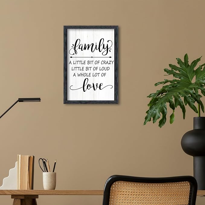AuraPeak Family Wall Decor For Family A Little Bit Of Crazy Sign Hallway Entryway Horizontal Home Modern Positive Farmhouse Living Room Wall Hanging Art (Black 16"×10")