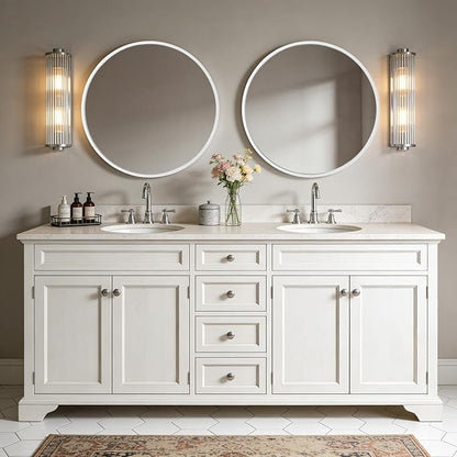WallBeyond Round Wood Mirror 28 inch Circle Wall Mirror for Bathroom Round Wall Mirror for Wall Decor, Vanity, Entryway Living Room (White)