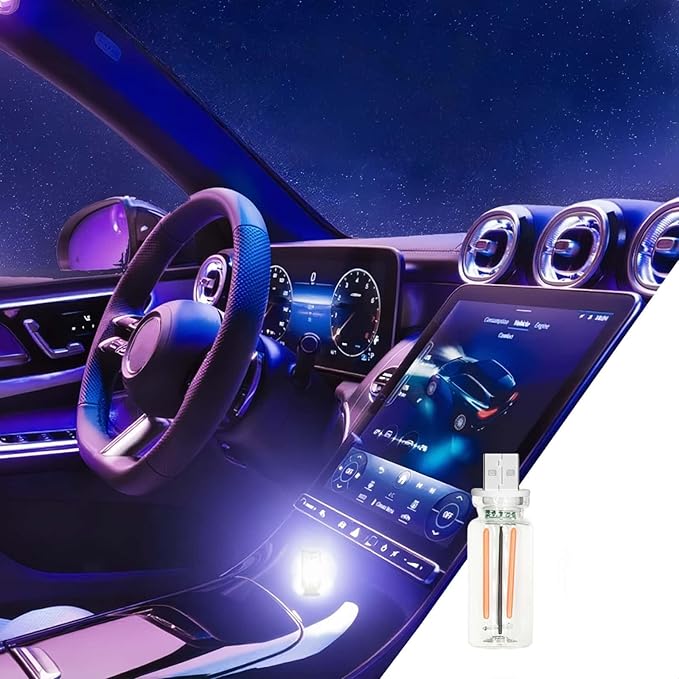 Car USB Lights Touch Control Dimmable - Retro Glass Bottle LED Night Light - Super Bright Portable Ambient Lamp for Car, Home, Office, Travel (White)