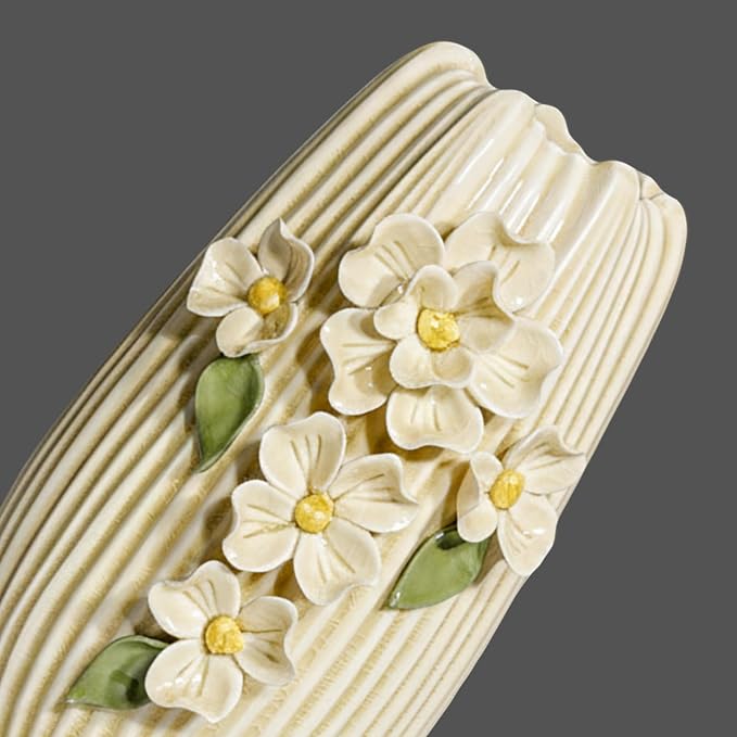 Yellow Ceramic Vase, 9 Inch Modern Centerpiece Vases Home Decor, Decorative Flower Vase for Pampas Grass, Kitchen, Fireplace, Living Room, Bathroom Decor