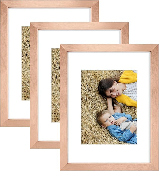 Golden State Art, 9x12 Picture Frame Set of 3 - Matted to 6x8 Photo - Engineered Wood Gallery Frame Set - Wall Mounting (Rose Gold,3 Pack)