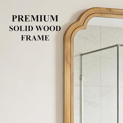 Wood Framed Bathroom Mirror for Wall, 24X36 Inch Rustic Wood Frame Wall Mirrors Decorative for Living Room, Vanity, Bedroom, Entryway and Farmhouse, Tempered Glass, Shatterproof