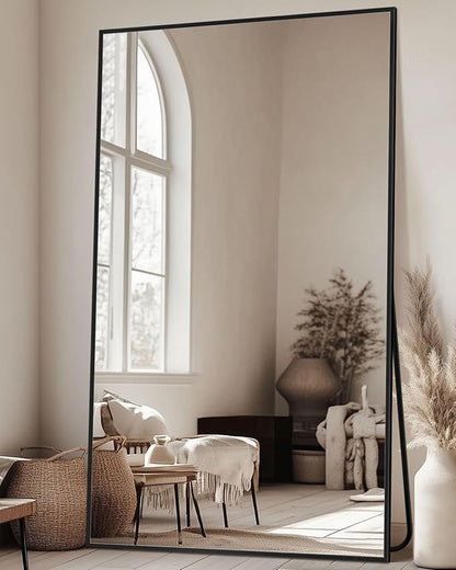 Antok Full Length Mirror, 72"x44" Floor Mirror, Floor Standing Freestanding Full Body Mirror with Stand for Bedroom, Hanging Mounted for Living Room Cloakroom, Black