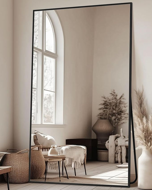 Antok Full Length Mirror, 72"x44" Floor Mirror, Floor Standing Freestanding Full Body Mirror with Stand for Bedroom, Hanging Mounted for Living Room Cloakroom, Black