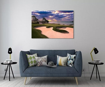 chenchenArt Pebble Beach Golf Course Wall Art for Living Room Bedroom Bathroom Home Decorations Golf Course Picture Poster Wall Decor for Office Canvas Prints Framed Ready to Hang(18''H x 24''W)