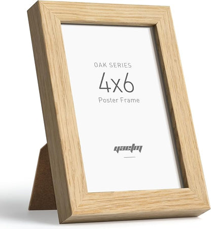 Yaetm 4x6 Oak Wood Picture Frame Set of 3, Natural Solid Wood 4x6 Frame with Tempered Glass for Tabletop & Wall mount (3 Pack, Oak)