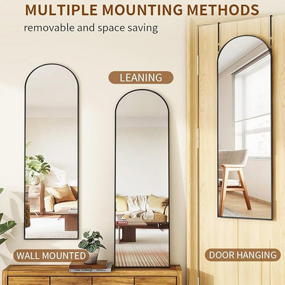 Door Mirror, Over The Door Arched Full Length Mirror, 48"x14" Hanging Mirrors for Bedroom, Living Room, Entryway, Dorm, Black
