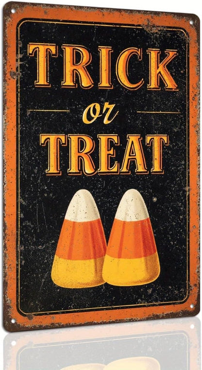 Trick or Treat Halloween Metal Tin Sign Vintage Rustic Wall Decor for Home Kitchen Entryway Farmhouse Decorative Signs Poster 8x12 Inch