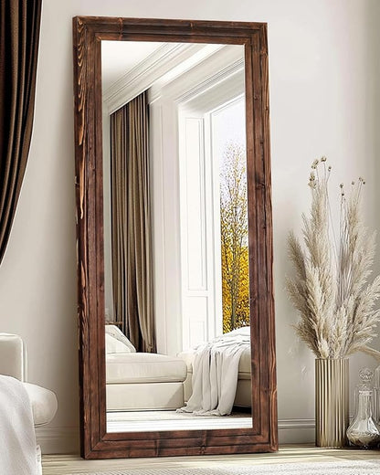 Full Length Mirror 71"x30" Solid Wood Frame Floor Large Mirror for Living Room, Bedroom Hanging or Leaning Wall-Mounted, Brown