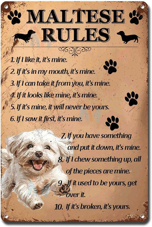Metal Sign Tin Sign Vintage Wall Art Maltese Rules Home Deccor Store Home Decor for Bar 12×16 Inches