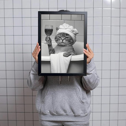 ARKZSHO Funny Black Cat Bathroom Wall Decor Black and White Wall Art Canvas Print Modern Farmhouse Restroom Home Decoration (Framed 16''x24'')