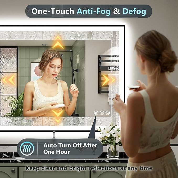 48x38 Black Framed LED Bathroom Mirror with Lights, Backlit and Front Lit Anti-Fog Lighted Vanity Mirrors for Bathroom Wall, Dimmable, 3 Colors, Memory, HD Tempered Glass, Horizontal/Vertical