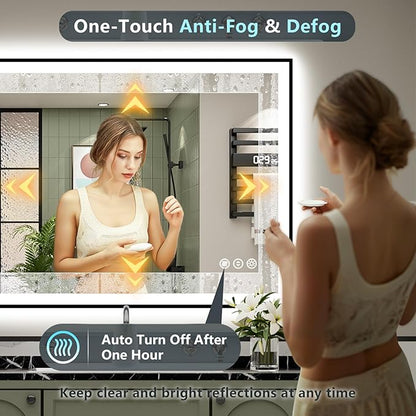 48x32 Black Framed LED Bathroom Mirror with Lights, Backlit and Front Lit Anti-Fog Lighted Vanity Mirrors for Bathroom Wall, Dimmable, 3 Colors, Memory, HD Tempered Glass, Horizontal/Vertical