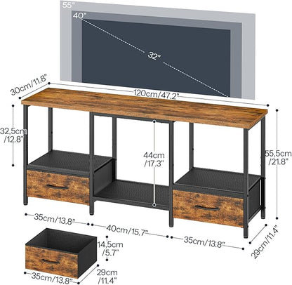 HOOBRO LED TV Stand with Storage, LED Entertainment Center with Open Shelves and Drawer, Fits TVs up to 55", Television Stand for Living Room, Bedroom, Rustic Brown and Black BF123DDS01G1