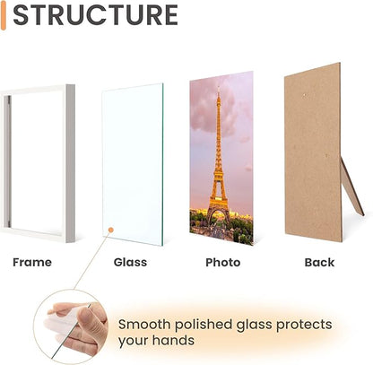 upsimples 5x7 Picture Frame Set of 3, Made of High Definition Glass for 5 x 7 White Frames, Wall and Tabletop Display Thin Border Photo Frame for Home Décor