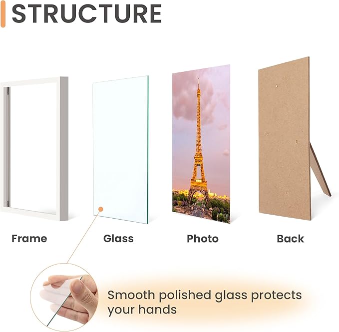 upsimples 8x10 Picture Frame Set of 3, Made of High Definition Glass for 8 x 10, Wall and Tabletop Display Thin Border Photo Frames for Home Decor, White