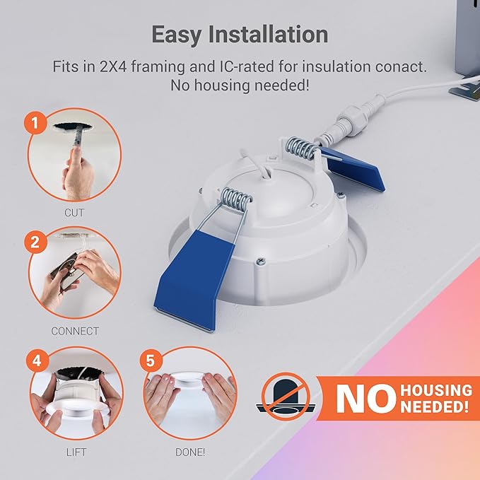 HALO 4 in Smart Wi-Fi Canless LED Recessed Downlight Connected by WiZ Pro with Adjustable Gimbal, Dimmable Full Color Changing, SpaceSense Motion Detection, Smart Home Compatible - RAWZC409