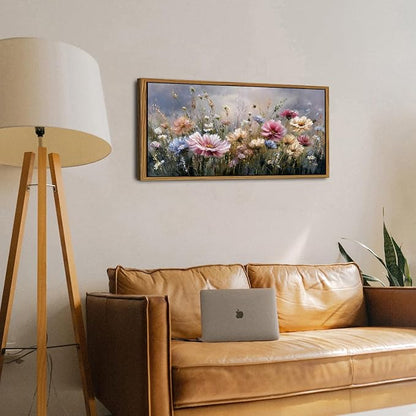 Vintage Wildflower Wall Art Framed Abstract Daisy Wall Decor Floral Picture for Bedroom Nature Flower Painting Canvas Prints Colorful Farmhouse Landscape Poster Cottagecore Artwork Decorations 20x40
