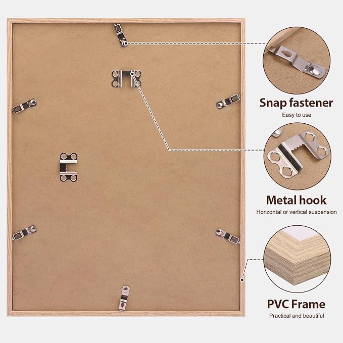 Fixwal 11x14 Picture Frame Set of 6 with Shatter Resistant Plastic Glass, Thin Border and Light Weight Photo Frames for Wall,Gift for Mother's Day, Father's Day, Natural