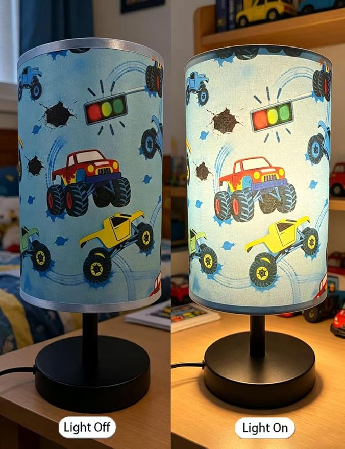 Monster Truck Room Decor, Car Lamp 3-Color Small Linen Desk Lamp, 10 x 5.12 Inch with Integrated LED, Kids Lamps for Bedrooms Boys, Living Lighting Table Lamps Home Decoration (Racing Car)