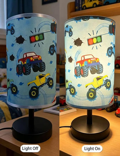 Monster Truck Room Decor, Car Lamp 3-Color Small Linen Desk Lamp, 10 x 5.12 Inch with Integrated LED, Kids Lamps for Bedrooms Boys, Living Lighting Table Lamps Home Decoration (Racing Car)