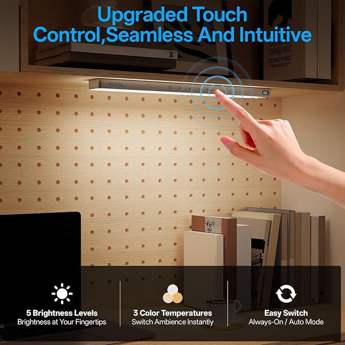 14.2inch Under Cabinet Lighting Wireless,Rechargeable Motion Sensor Light Indoor,3 Colors Dimmable,Magnetic Closet Lights with Remote,Under Counter Lights for Kitchen,Silver 5Pack