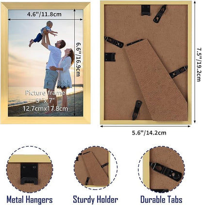 Hoikwo 18 Packs 5x7 Gold Multi Plastic Picture Frames Set with Plastic Cover for Family Photos, Artwork, Light Weight Bulk 5 by 7 Frames Packs for Wall Hanging and Table, Stylish Picture Frames