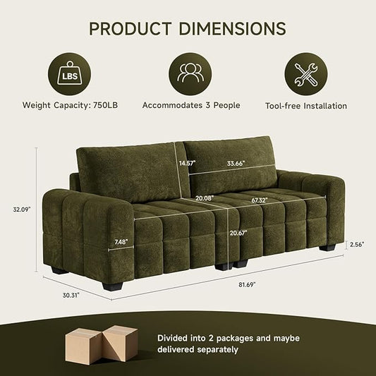 ONBRILL 82" Loveseat Sofa, Modern Chenille Sofa Couch for Living Room, Pull Point Seat Cushion, Easy Assembly, Comfy Love Seat for Small Spaces, Bedroom, Apartment, Green