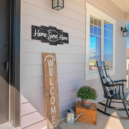 Jetec Home Sweet Home Sign, Rustic Wood Room Wall Decor, Farmhouse Plaque Wall Hanging Wooden Sign for Bedroom, Living Room, Wedding Decor(Black)