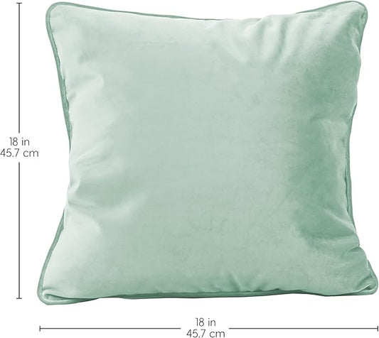 FDP 18" x 18" Velvet Square Pillow Set with Piping; Decorative Throw Pillow for Home Décor in Living Room, Bedroom or Lounge (2-Pack) - Aloe, 15158-347