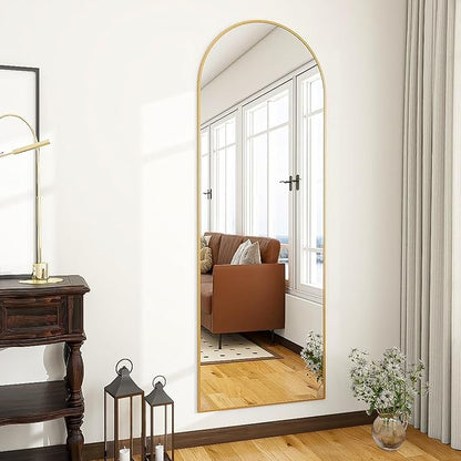 OGCAU Floor Mirror Full Length, 56"x20" Arched-Top Full Body Mirror, Hanging or Leaning, Standing, Wall Mirror with Aluminum Frame for Bedroom Living Room, Gold
