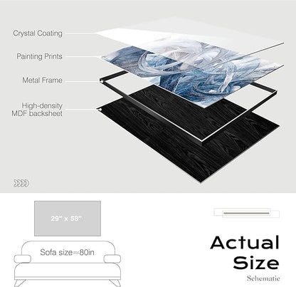 Extra Large Wall Art for Living Room Above Couch Bedroom Office, Gray White Modern Abstract Luxury Framed Crystal Porcelain Wall Decor, Waterproof Easy Clean Artwork for Home Hotel Restaurant 29x58 Inch