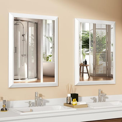 SMIROR Matte White Bathroom Mirror for Over Sink, 36”x 30” Metal Thick Framed Rectangle Vanity Mirror for Wall, Right Angle Corner, Anti-Rust, Horizontally or Vertically Mounted