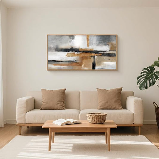 Celestdeco Modern Abstract Framed Canvas Wall Art Set, Neutral Textured Wall Decor, Boho Minimalist Gold and Gray Wall Painting for Living Room, Bedroom, Dining Room, Office-20 x40