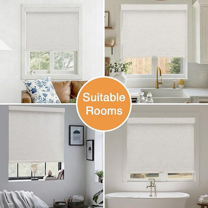 AOSKY No Drill Cordless Blackout Roller Shades with Valance,Customize Blinds for Indoor Windows,Room Darkening Window Shades Pull Down with Free-Stop Spring System, UV Protection for Home Linen Cream