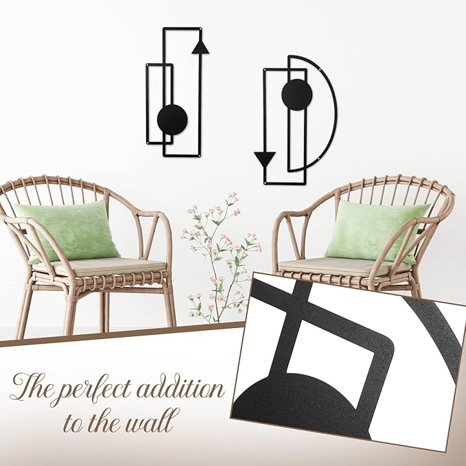 Riyiper 2 Pcs Metal Wall Art Minimalist Abstract Vertical Geometric Metal Wall Decor for Home Family Bedroom Office Decorations Gifts(Black)